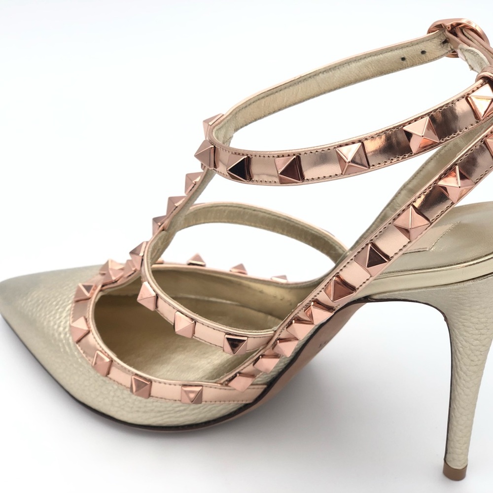 NEW Valentino Rockstud Metallic Gold Caged Heel